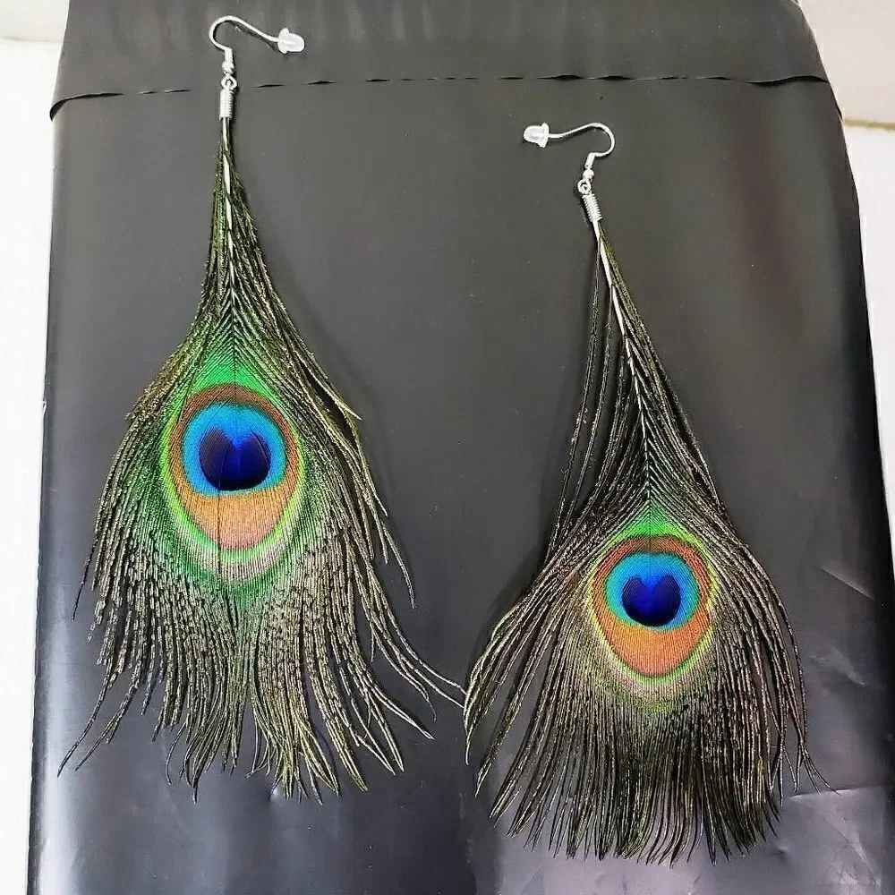 Bohemian Vintage Style Peacock Feather Dangle Earrings